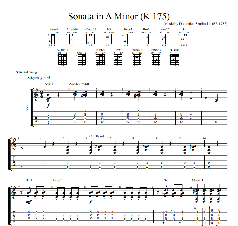 Domenico Scarlatti - Sonata in A Minor (K 175) sheet music for guitar